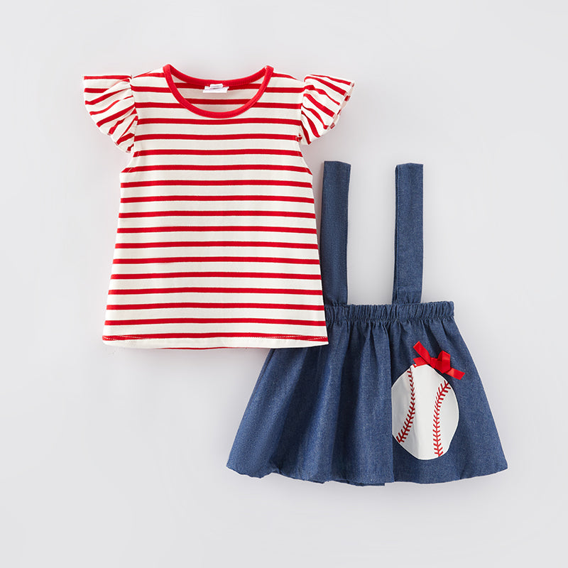 (In Stock L7-4-3)Girls Fall Baseball Applique Suspender Dress