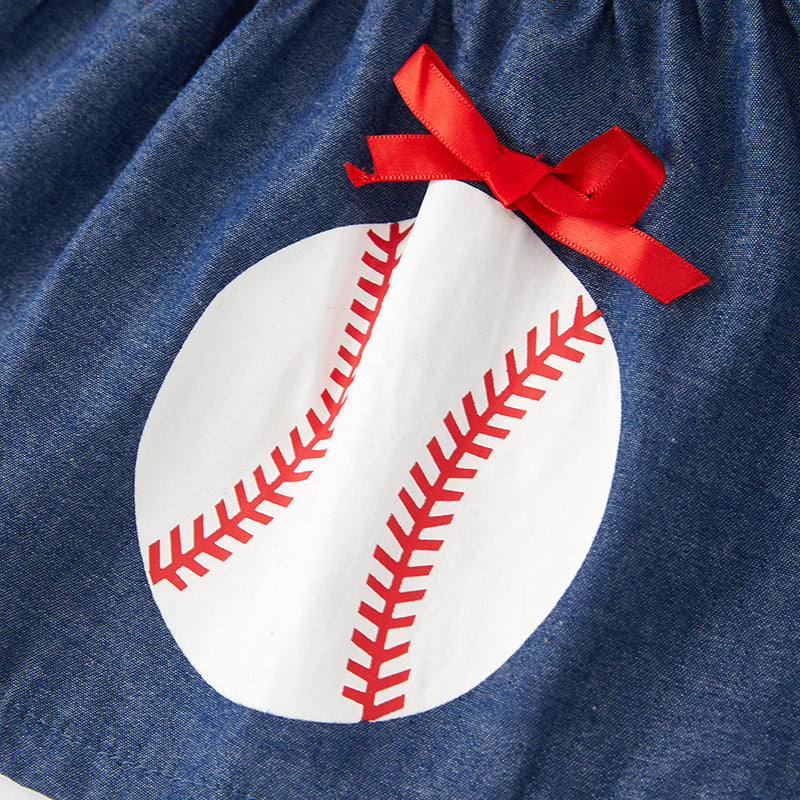 (In Stock L7-4-3)Girls Fall Baseball Applique Suspender Dress