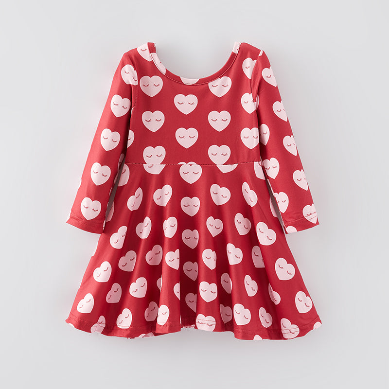 (In Stock G19-2-2)Girls Valentine's Day Print Dress