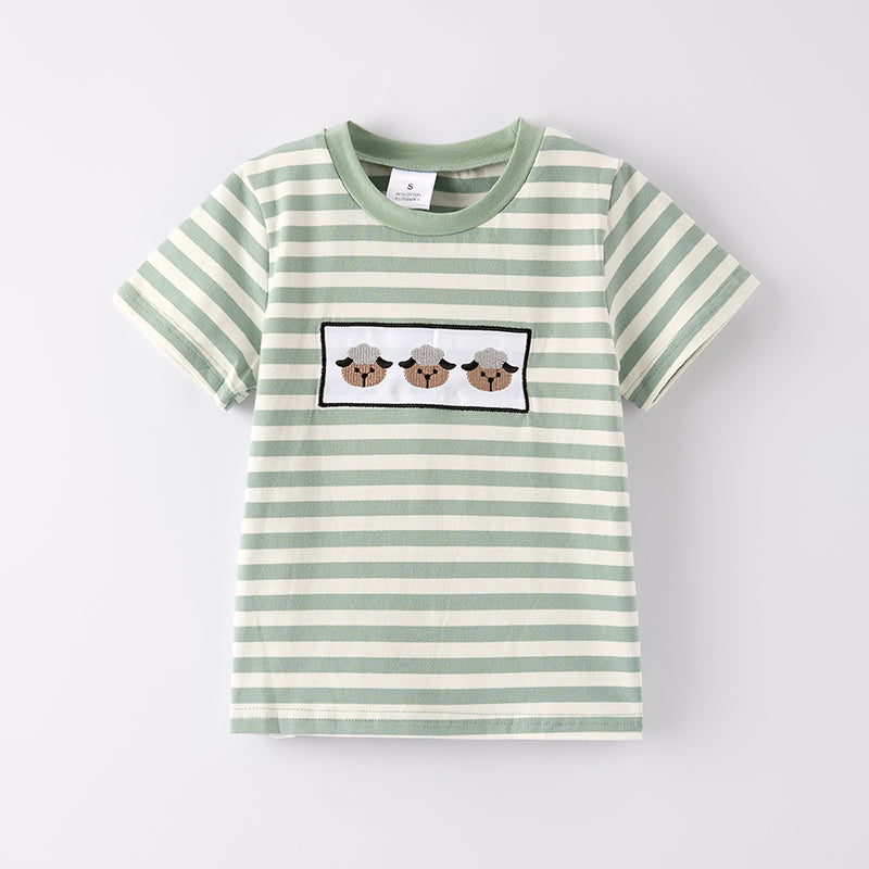 (In Stock)Boys Spring and Summer Sheep Embroidery Cotton Top