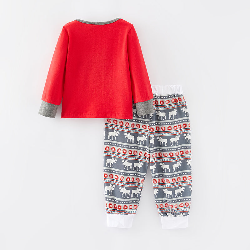 (In Stock L7-5-2)Girls Christmas Elk Print Pajamas
