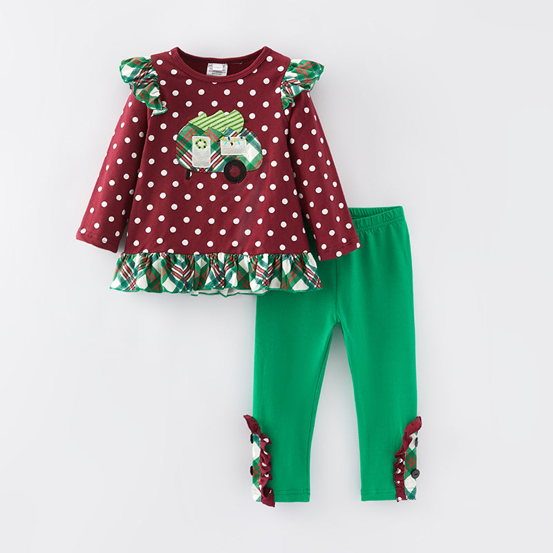 (In Stock L15-2-3)Girls Christmas Applique Outfit Set