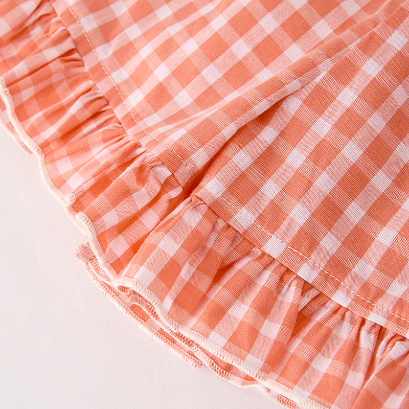 (In Stock)One Pack(7 Pieces total) Sale Girls Spring and Summer Coral Plaid Shorts Set