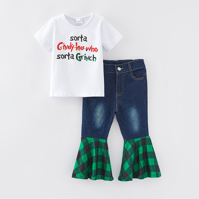 (In Stock L13-1-1)Girls Christmas Print Denim Set