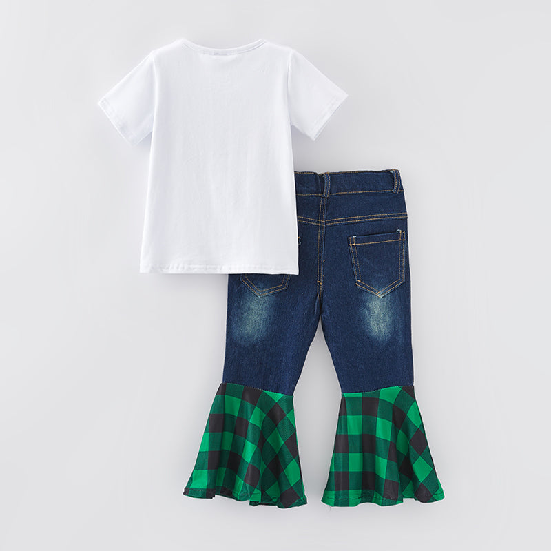 (In Stock L13-1-1)Girls Christmas Print Denim Set