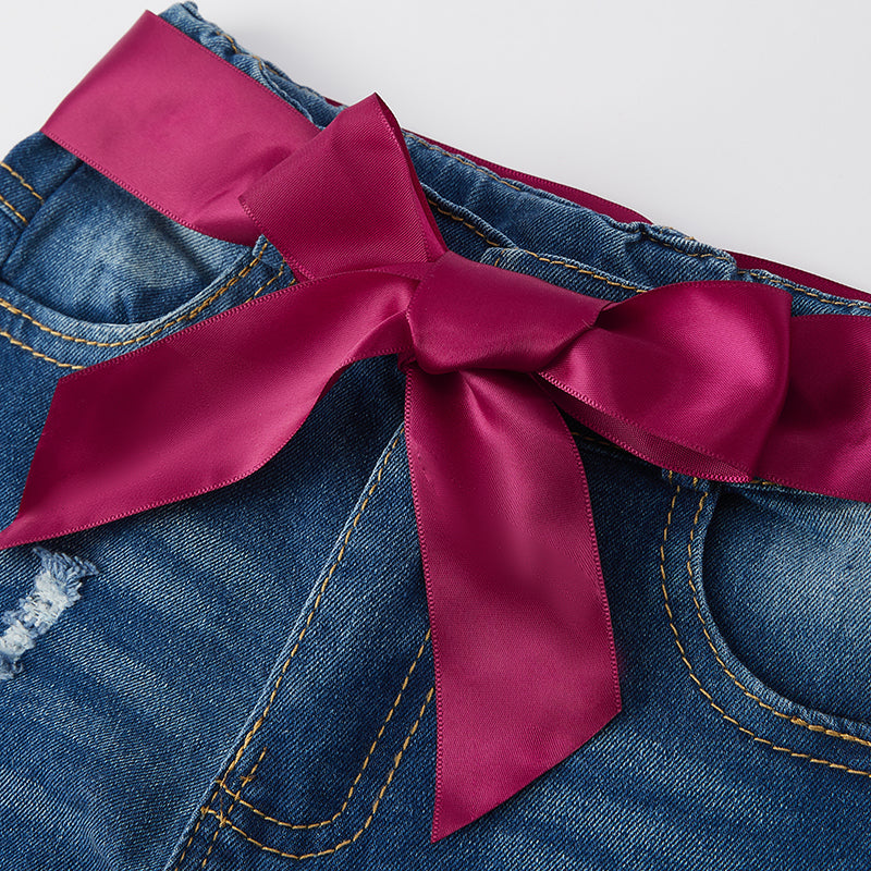 (In Stock G20-1-3)Girls Fall Floral Print Denim Set