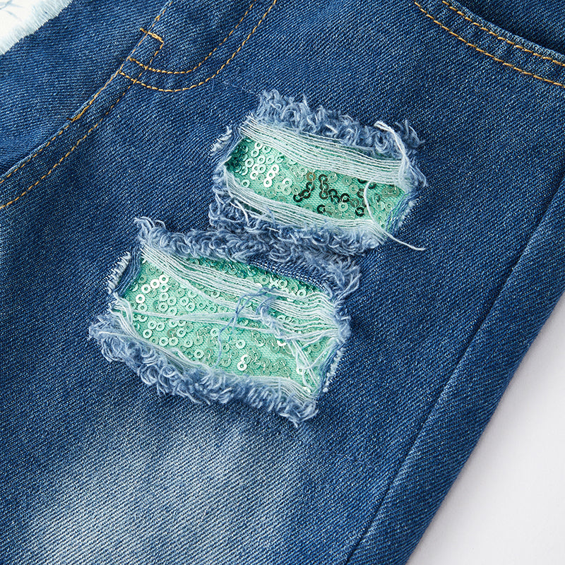 (In Stock G19-5-3)Girls Fall Butterfly Print Denim Set