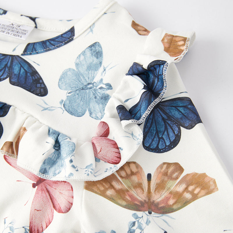 (In Stock G19-5-3)Girls Fall Butterfly Print Denim Set