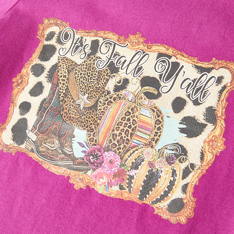 (In Stock G19-1-3)Girls Fall Leopard Print Denim Set