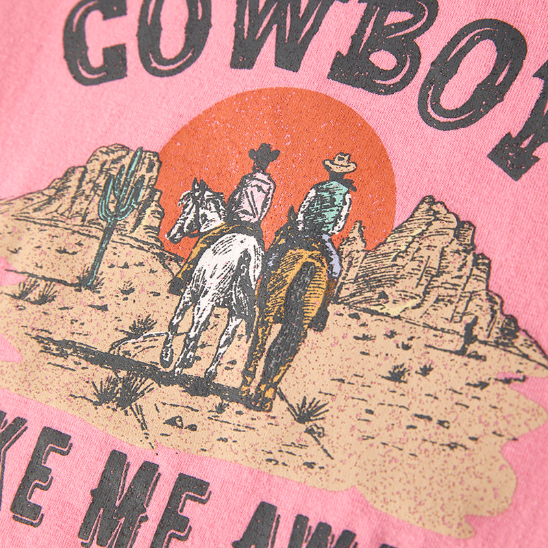 (In Stock)Girls Spring and Summer Cowboy Print Top