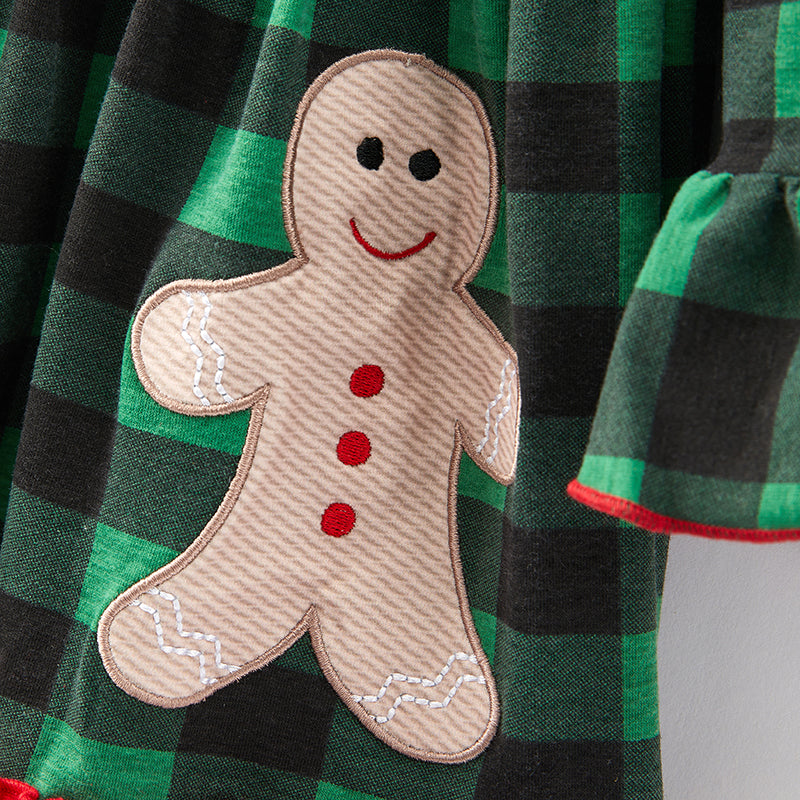 (In Stock E35-3-3)Girls Christmas Gingerbread Man Applique Dress