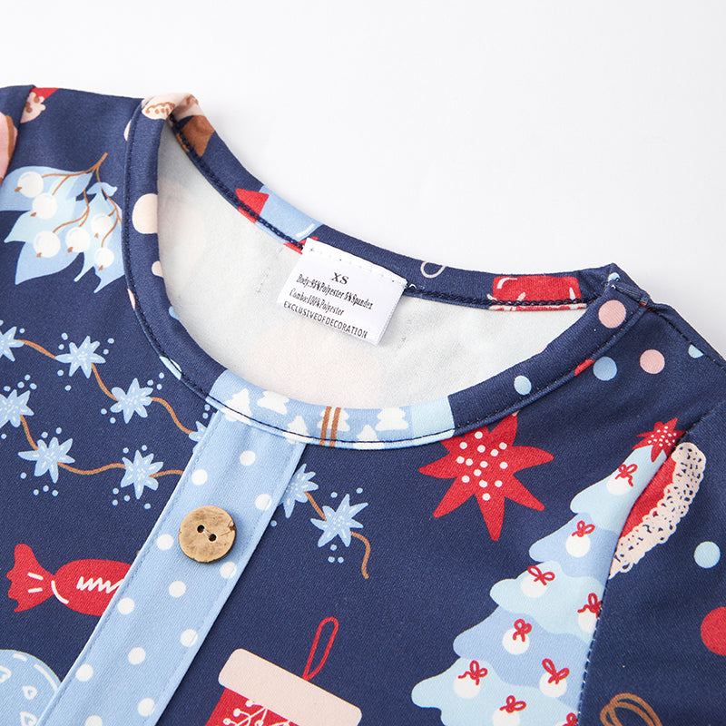 (In Stock E35-2-3)Girls Christmas Print Dress