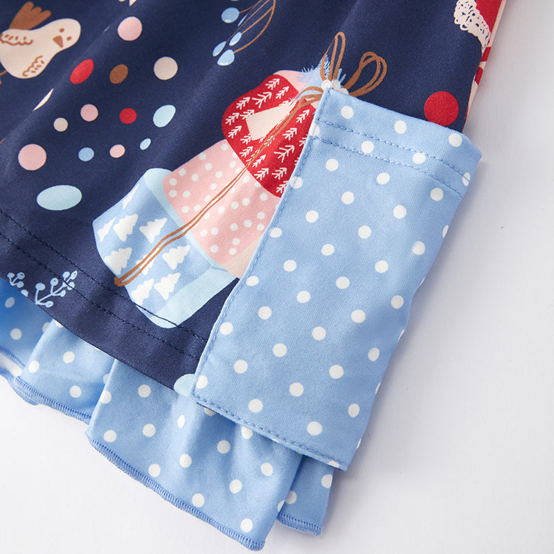 (In Stock E35-2-3)Girls Christmas Print Dress