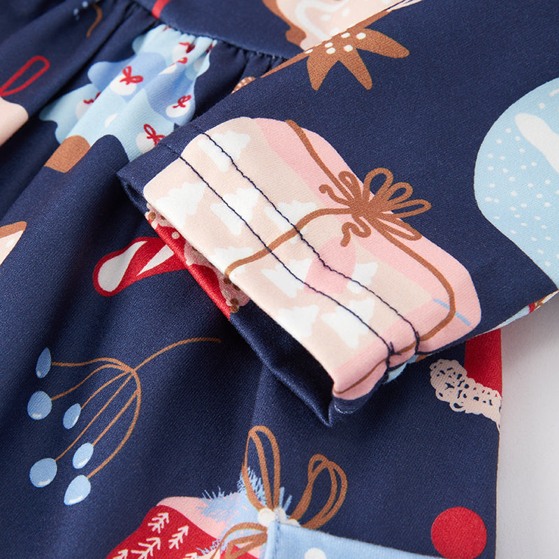 (In Stock E35-2-3)Girls Christmas Print Dress