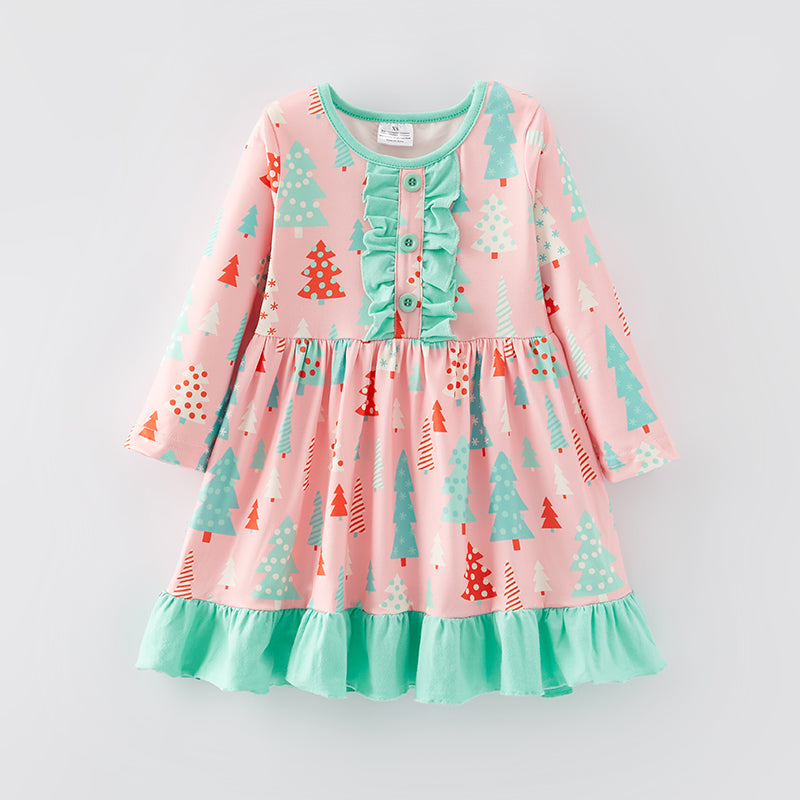 (In Stock E35-3-3)Girls Christmas Print Dress