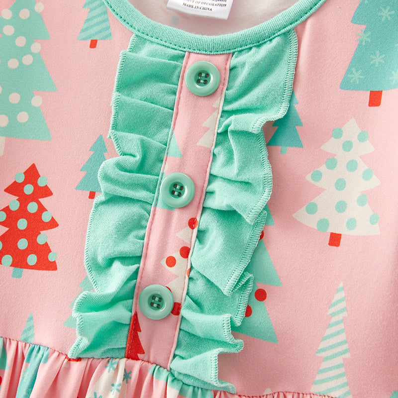(In Stock E35-3-3)Girls Christmas Print Dress