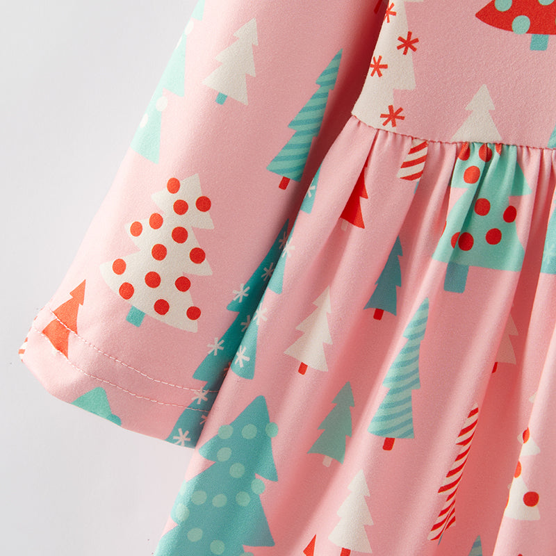 (In Stock E35-3-3)Girls Christmas Print Dress