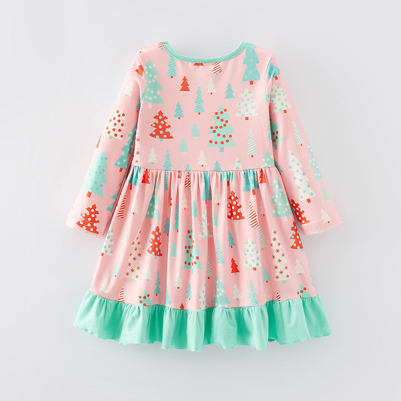 (In Stock E35-3-3)Girls Christmas Print Dress