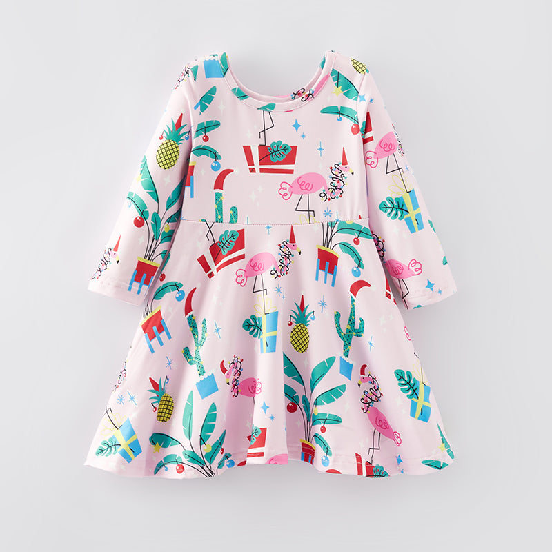 (In Stock E35-2-3)Girls Christmas Print Milk Silk Dress