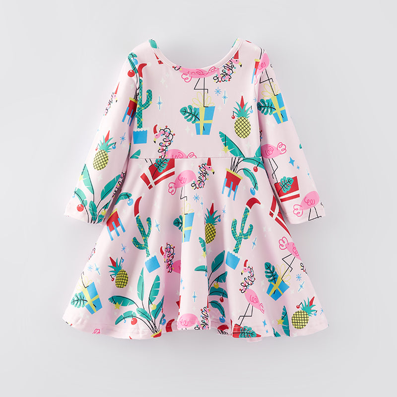 (In Stock E35-2-3)Girls Christmas Print Milk Silk Dress