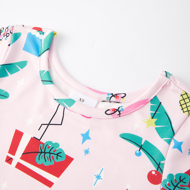 (In Stock E35-2-3)Girls Christmas Print Milk Silk Dress