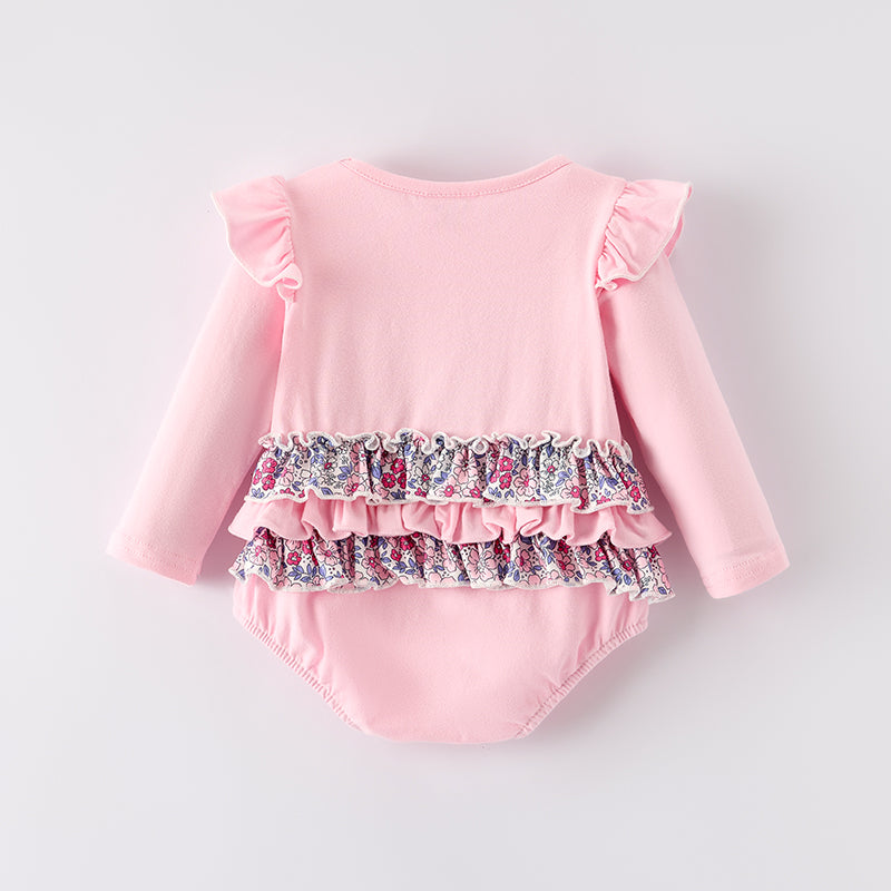 (Restock)Toddler Girls Fall Bow Applique Cotton Romper