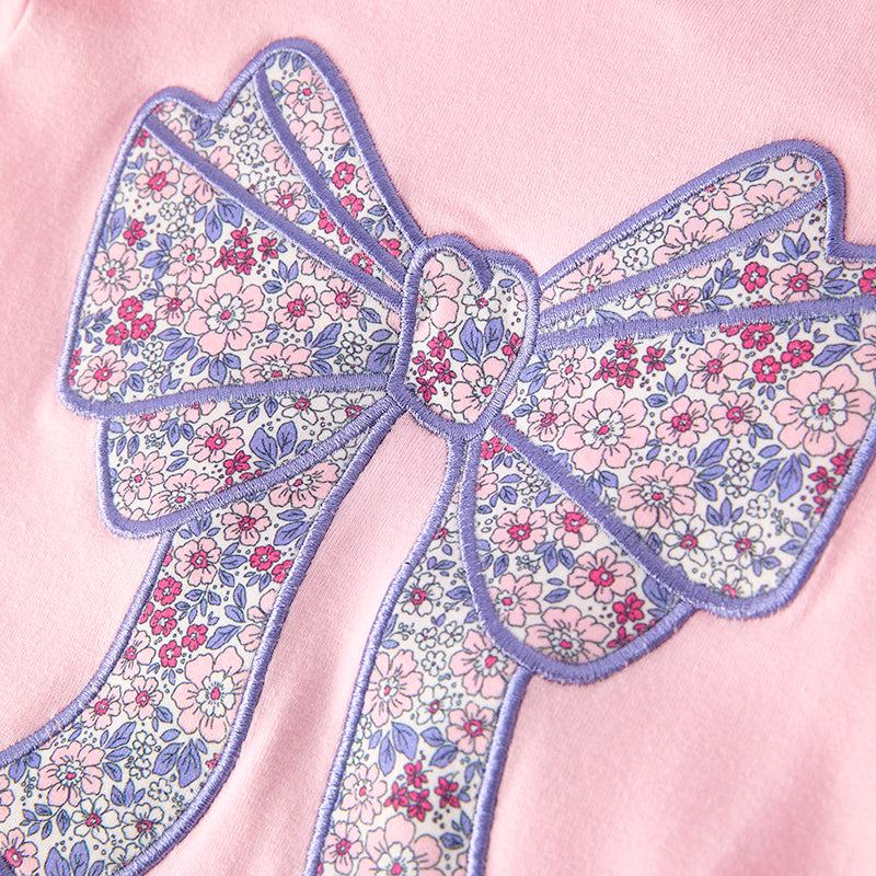 (Restock)Toddler Girls Fall Bow Applique Cotton Romper