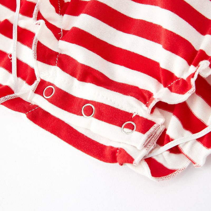 (In Stock E34-3-2)Baby Girls Christmas Embroidery Stripe Romper