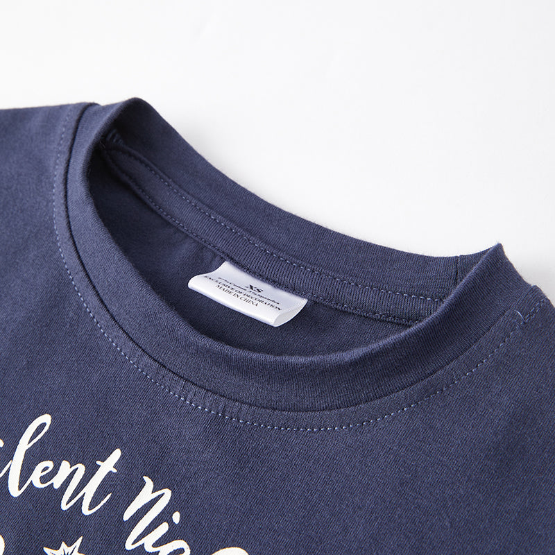 (In Stock E35-2-1)Mommy and Me Silent Night Print Cotton Top