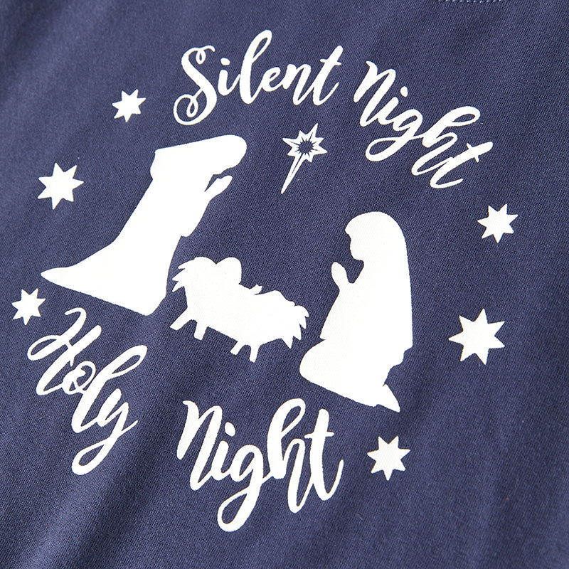 (In Stock E35-2-1)Mommy and Me Silent Night Print Cotton Top