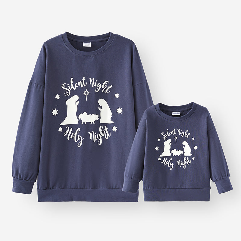 (In Stock E35-2-1)Mommy and Me Silent Night Print Cotton Top