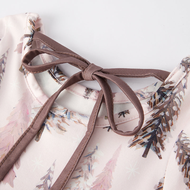 (In Stock E35-1-1)Girls Christmas Print Swiss Dot Dress