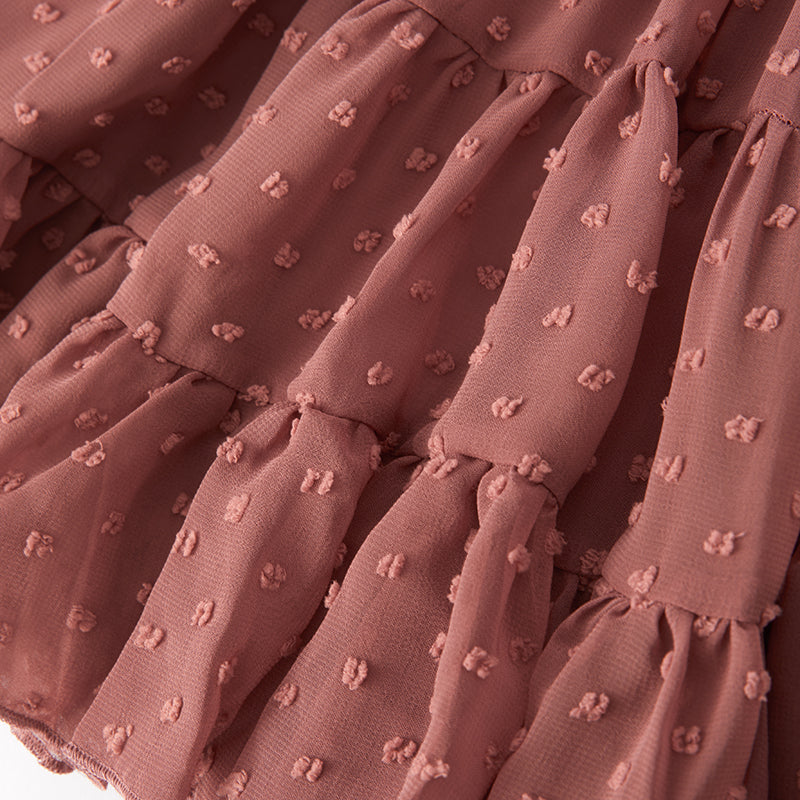 (In Stock E35-1-1)Girls Christmas Print Swiss Dot Dress