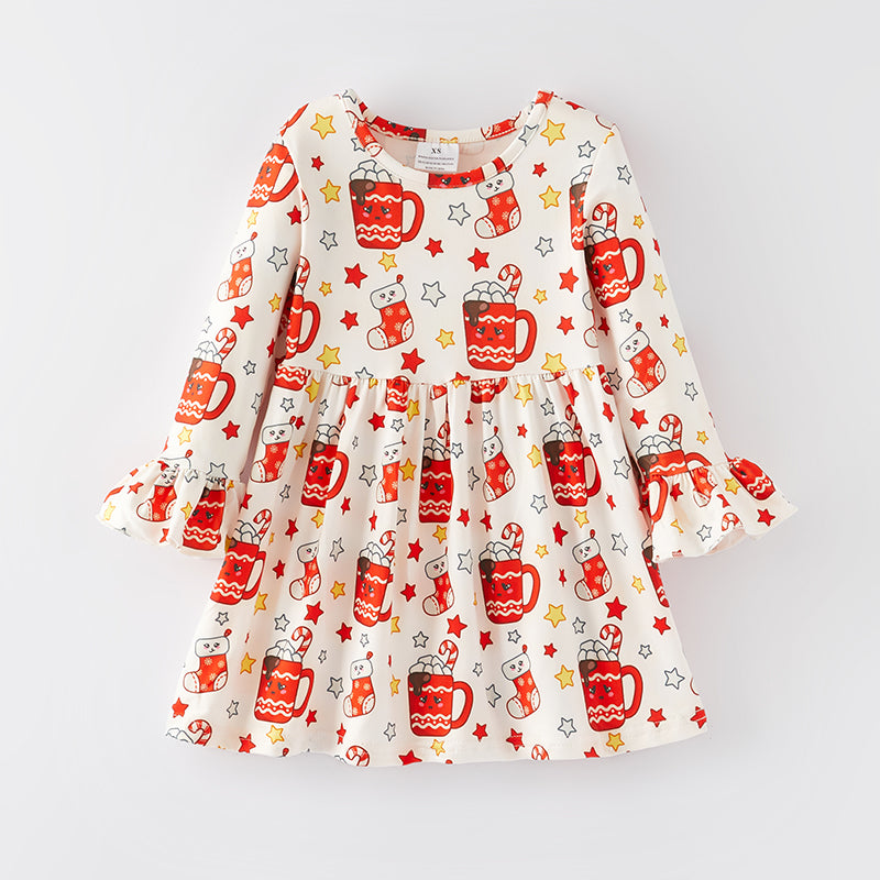 In Stock G7-1-2）Girls Christmas Print Milk Silk Dress