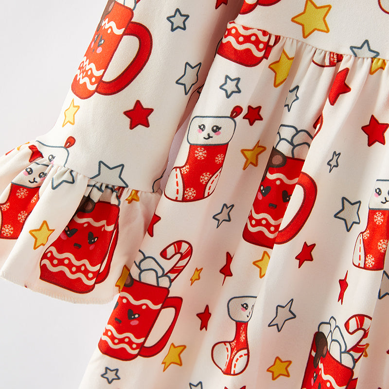(In Stock G7-1-2)Girls Christmas Print Milk Silk Dress
