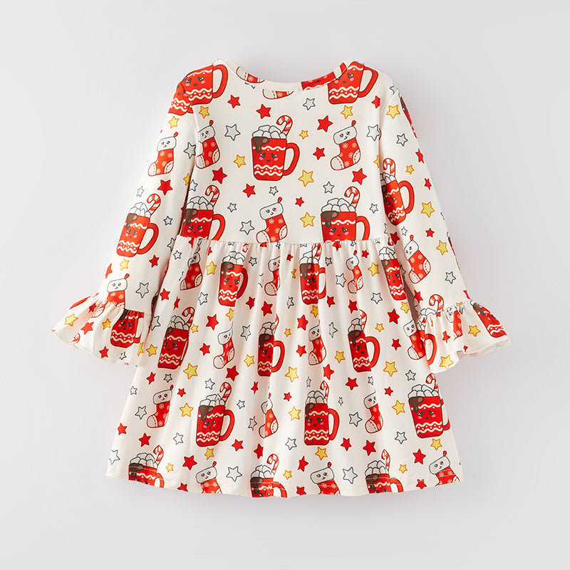 (In Stock G7-1-2)Girls Christmas Print Milk Silk Dress