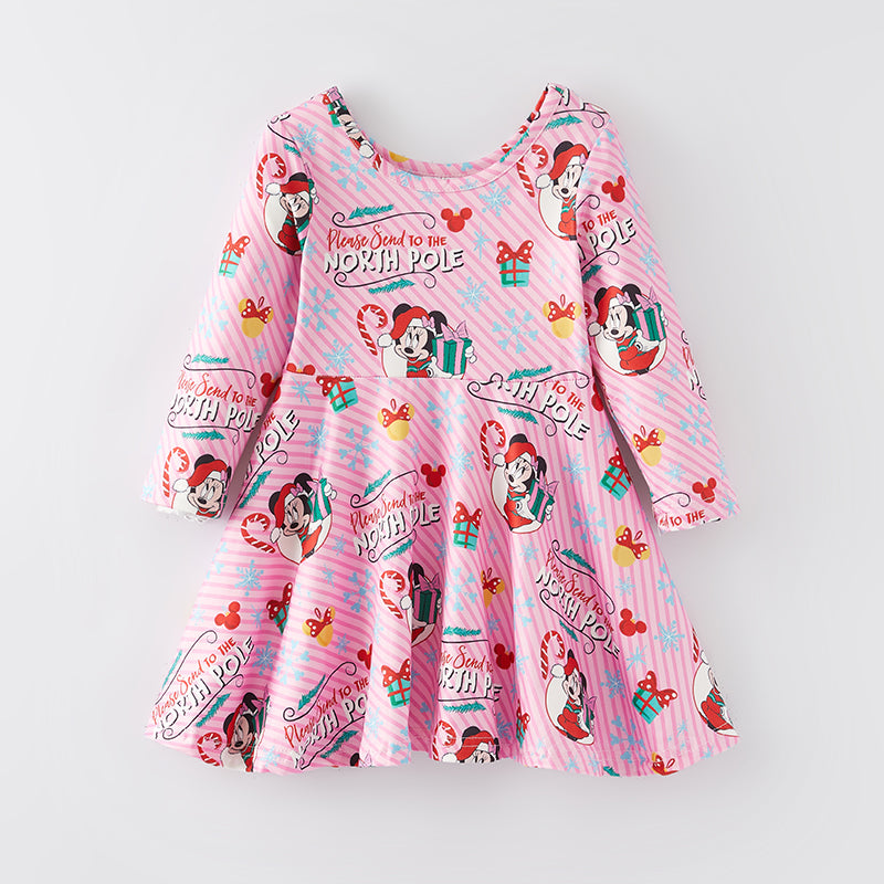 (In Stock G8-3-2)Girls Christmas Print Milk Silk Dress