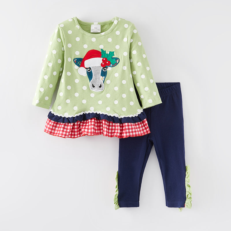 (In Stock G9-1-3)Girls Christmas Applique Outfit Set