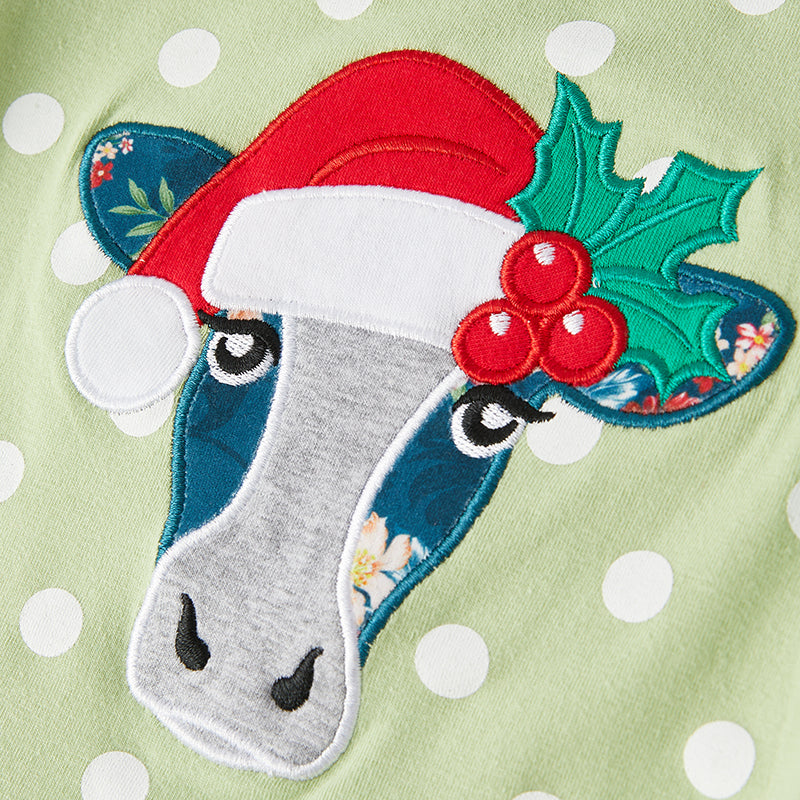 (In Stock G9-1-3)Girls Christmas Applique Outfit Set