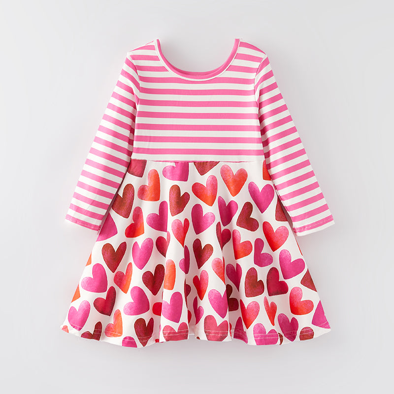 (In Stock E14-3-1)One Pack(8 Pieces total) Sale Girls Valentine's Day Print Dress