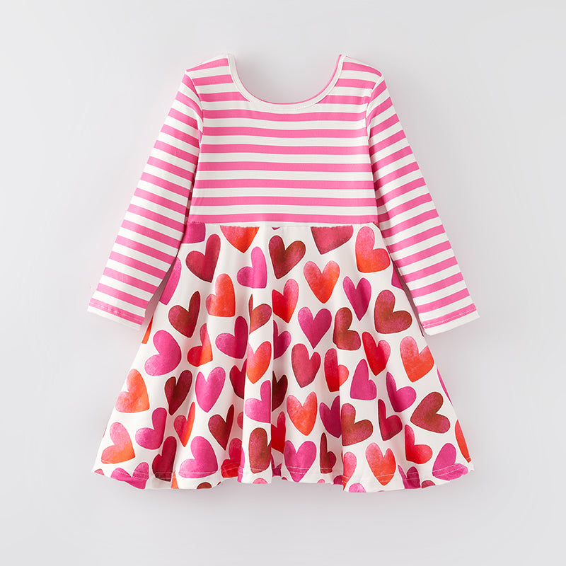 (In Stock E14-3-1)One Pack(8 Pieces total) Sale Girls Valentine's Day Print Dress