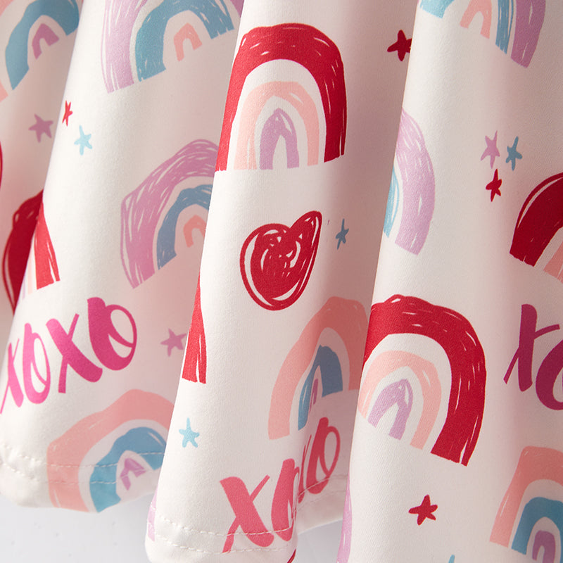 (In Stock L8-1-2)Girls Valentine's Day Print Velvet Dress