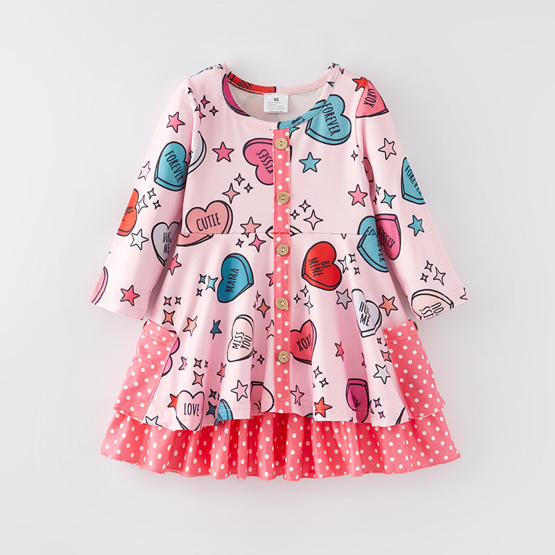 (In Stock L8-1-2)Girls Valentine's Day Print Dress