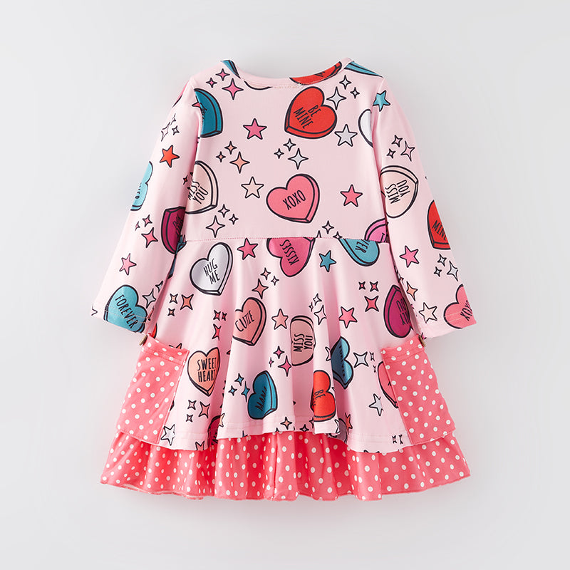 (In Stock L8-1-2)Girls Valentine's Day Print Dress