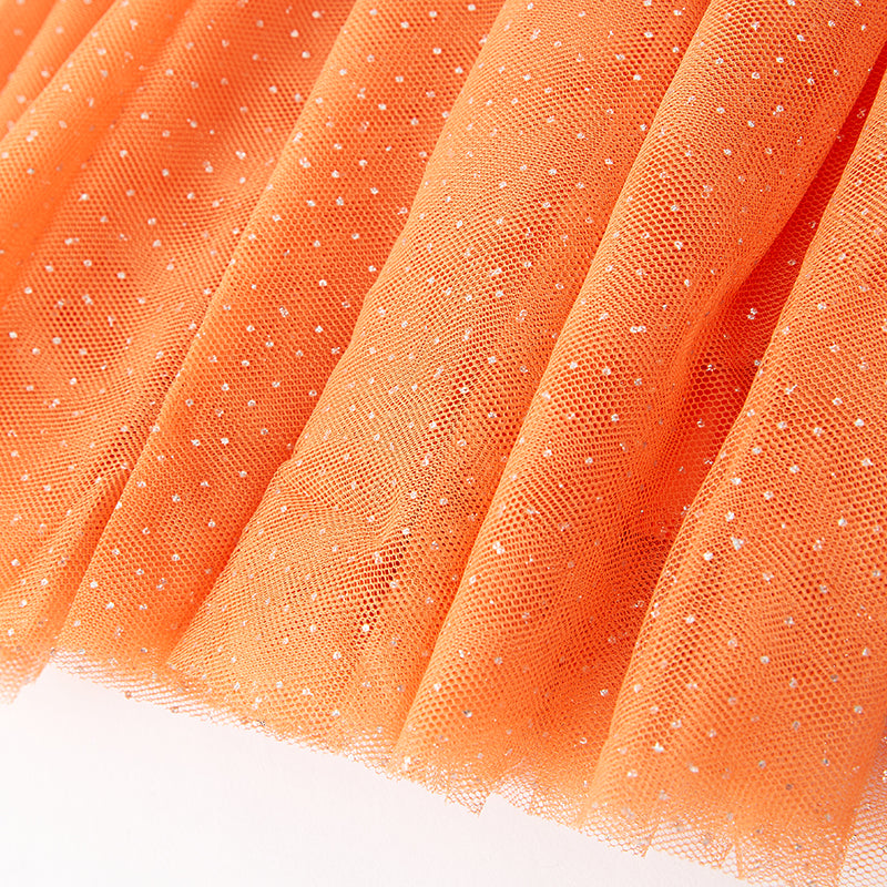 (In Stock E33-1-1)Girls Orange Sequined Tulle Dress