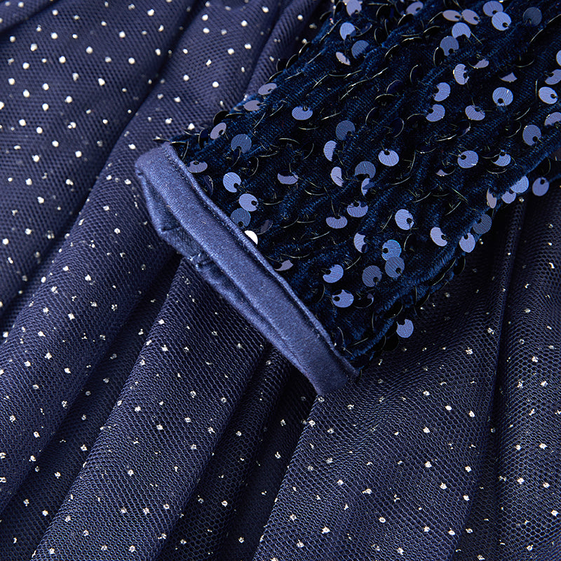 (In Stock E33-3-1)Girls Dark Blue Sequined Tulle Dress