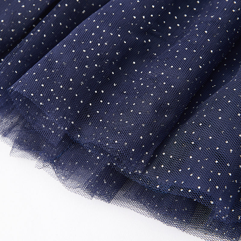 (In Stock E33-3-1)Girls Dark Blue Sequined Tulle Dress
