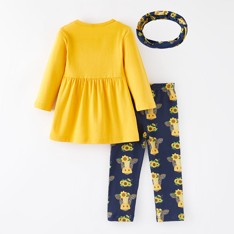 (In Stock G19-5-3)Girls Fall Cow Applique Outfit Set