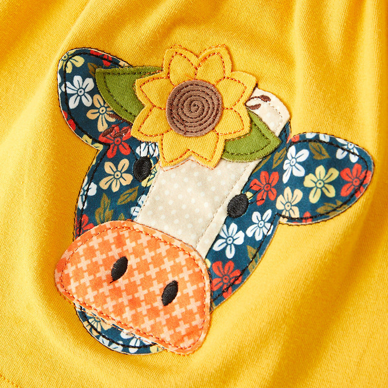 (In Stock G19-5-3)Girls Fall Cow Applique Outfit Set