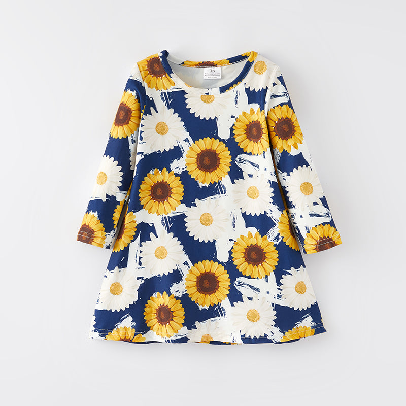 (In Stock G24-2-3 G33-2-2)Girls Fall Floral Print Dress with Faux Fur Vest